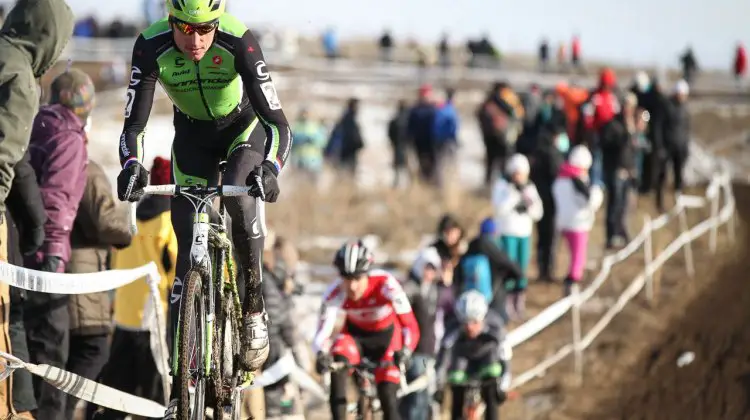 Ryan Trebon leads the group up one of the first hills on the 2013 Cyclocross National Championship course.© Meg McMahon