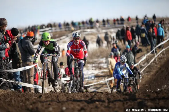 In just half a lap, Meredith Miller (Cal Giant) and Kaitlin Antonneau (Cannondale p/b/ CyclocrossWorld) were left chasing second place. © Meg McMahon