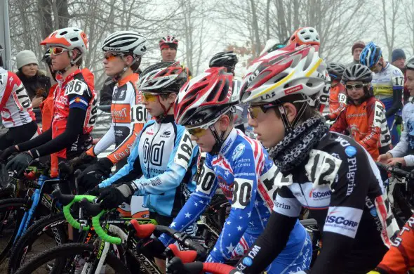 The Junior 13-14 Men about to start. 2013 Cyclocross National Championships. © Cyclocross Magazine The Junior 13-14 Men about to start. 2013 Cyclocross National Championships. © Cyclocross Magazine