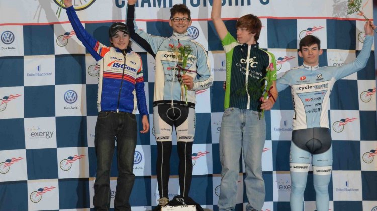 The men's 10-29 non-championship podium. © Cyclocross Magazine