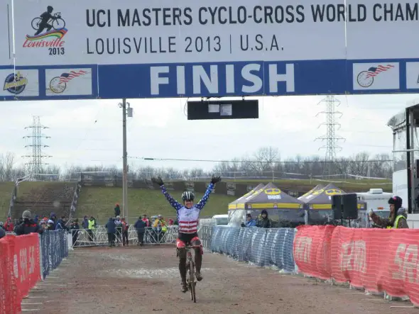 Kari Studley sails across another finish line in first. © Cyclocross Magazine