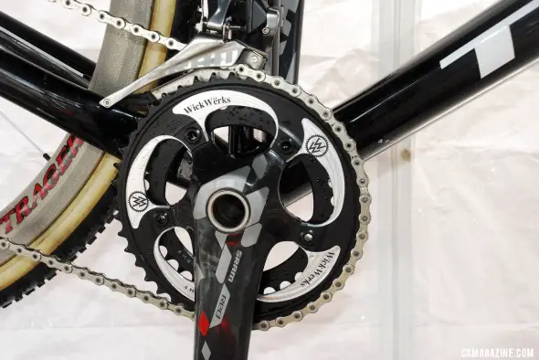 Compton has run WickWerks rings for many years, but is one of the very few SRAM riders to run the real 2012 SRAM Red compact crank and YAW front derailleur instead of the rebadged S900 crank and 2011 front derailleur. © Cyclocross Magazine Compton has run WickWerks rings for many years, but is one of the very few SRAM riders to run the real 2012 SRAM Red compact crank and YAW front derailleur instead of the rebadged S900 crank and 2011 front derailleur. © Cyclocross Magazine