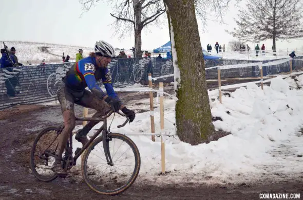 Steve Tilford slides, crashes and solos to another National Championship. ©Cyclocross Magazine