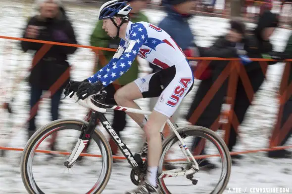 Owen gave chase after a mis-start and early crash, and was in contention for a bronze medal. © Cyclocross Magazine Owen gave chase after a mis-start and early crash, and was in contention for a bronze medal. © Cyclocross Magazine