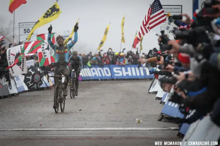 As at Worlds, shown here, Vantornout again had to watch as Nys took the victory meteres ahead of him © Meg McMahon