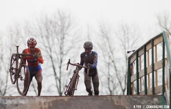Zach McDonald battled Michael van der Heijden for a top ten finish for much of the race. © Cyclocross Magazine Zach McDonald battled Michael van der Heijden for a top ten finish for much of the race. © Cyclocross Magazine