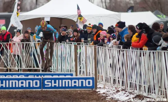 Wietse Bosmans had plenty of both time and air to hop the barriers on early laps. © Cyclocross Magazine Wietse Bosmans had plenty of both time and air to hop the barriers on early laps. © Cyclocross Magazine
