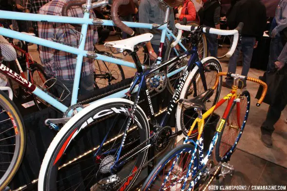 The fillet-brazed "Baltimore Bullet" has all the bells: Miche carbon wheels, cranks and stem, Force drivetrain, and limited edition Brooks Swallow saddle © Greg Klinsporns