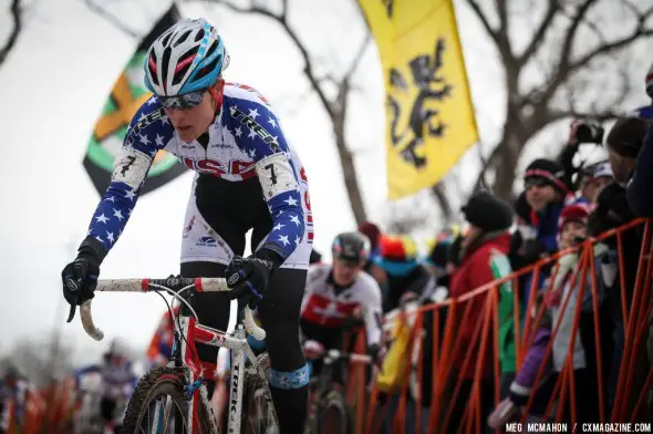 Katie Compton drops the hammer in the Elite Women World Championships of Cyclocross 2013 © Meg McMahon