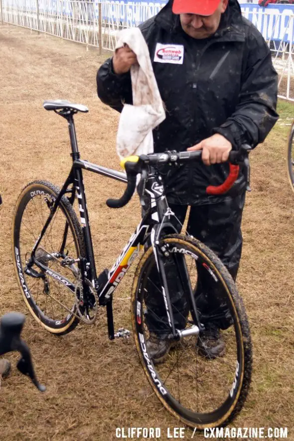 Klaas Vantornout's cantilever 2014 Ridley X-Night cyclocross bike, ready for the Belgian National Champion. © Clifford Lee Klaas Vantornout's cantilever 2014 Ridley X-Night cyclocross bike, ready for the Belgian National Champion. © Clifford Lee