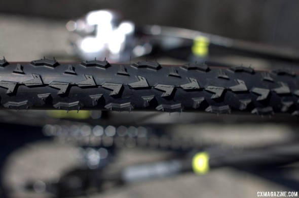 Vittoria's new 33mm Cross XL clincher tire, available in clincher, tubeless and tubular form. © Cyclocross Magazine Vittoria's new 33mm Cross XL clincher tire, available in clincher, tubeless and tubular form. © Cyclocross Magazine