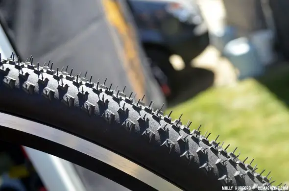A close look at the super knobby tread on the tires. © Cyclocross Magazine