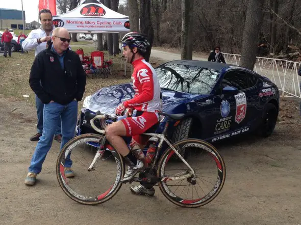 Race winner (right) Justin Lindine talking with P2A co-organizer Tim Farrar (left) after his first win.