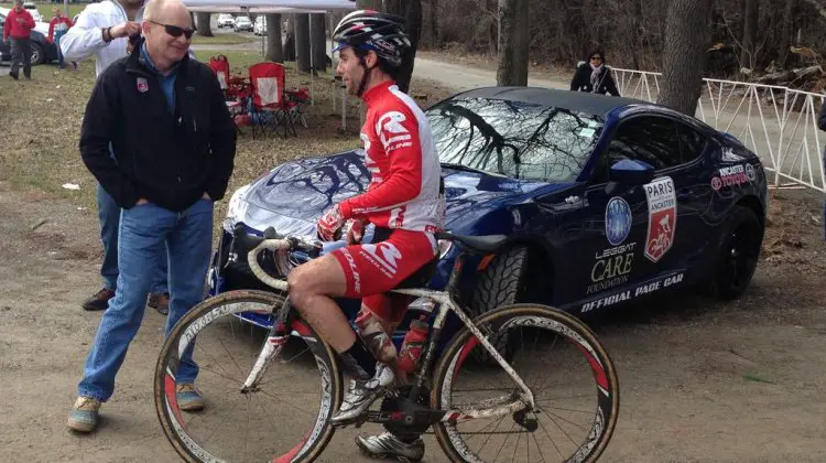 Race winner (right) Justin Lindine talking with P2A co-organizer Tim Farrar (left) after his first win.