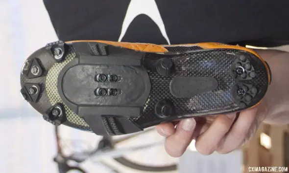 Lake Cycling's MX331 cyclocross shoe features eight different removable spike positions. . © Cyclocross Magazine Lake Cycling's MX331 cyclocross shoe features eight different removable spike positions. . © Cyclocross Magazine