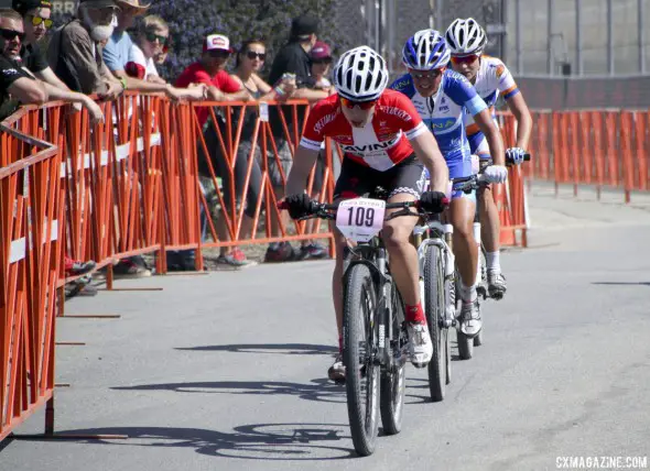 Langvad, Nash and Vos with four to go. They would finish in the opposite order. Sea Otter 2013 Short Track. © Cyclocross Magazine