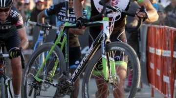 Trebon takes the barriers at the Raleigh cyclocross race at Sea Otter. © Cyclocross Magazine