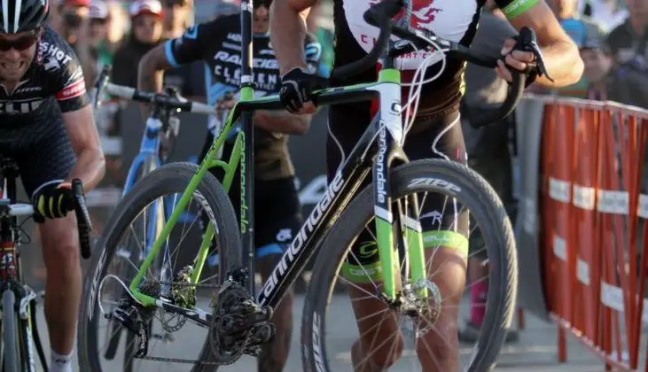 Trebon takes the barriers at the Raleigh cyclocross race at Sea Otter. © Cyclocross Magazine