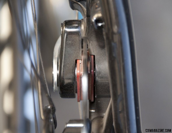 Both pads move on TRP Brakes' Spyre Mechanical Disc Brake, but clearance isn't dramatically greater. © Cyclocross Magazine