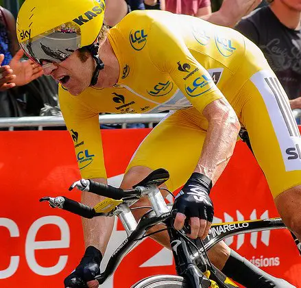 Bradley Wiggins leading the 2012 Tour de France. © Robin McConnell