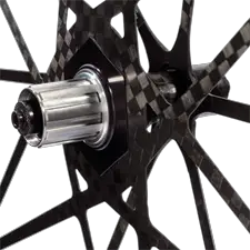 Mad Fiber uses carbon spokes, hubs and rims to create an ultralight wheelset. 