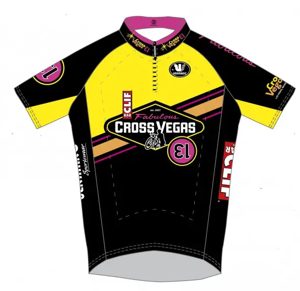 Boulder Colorado artist Zach Lee of Zach Lee Designs comes up with another stunning CLIF® Bar CrossVegas jersey design produced by Vermarc Sportswear.  2013 is the sixth year Lee has contributed the winner's jersey design and with this year's version he gives a nod to the retro design of the past with bold diagonal lines as well as acknowledging the time-honored racer superstition of pinning the number 13 upside-down.