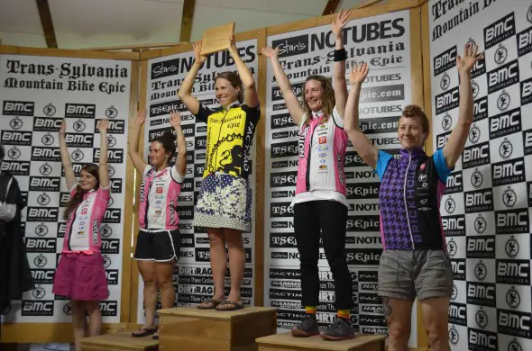 Amanda Carey tops the podium at the Trans-Sylvania Epic stage race. © Cyclocross Magazine