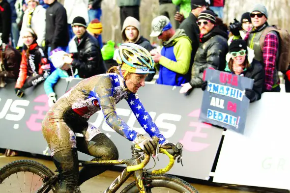 Amy Dombroski gets muddy in Kentucky at Worlds. © Cathy Fegan-Kim