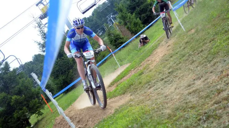 Georgia Gould running the short track race before falling short in a sprint for second as Davison took the win. © Cyclocross Magazine