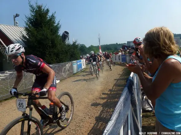 Skyler Trujillo snags the holeshot in the U23 race at MTB Nationals. © Cyclocross Magazine
