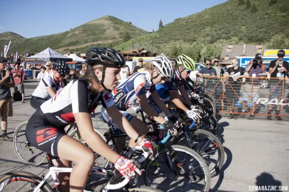 Erica Zaveta (Redline) ready to battle for the holeshot in her first start as a pro. © Cyclocross Magazine