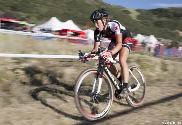 Redline's Erica Zaveta chases Carey and Mani before flatting. © Cyclocross Magazine