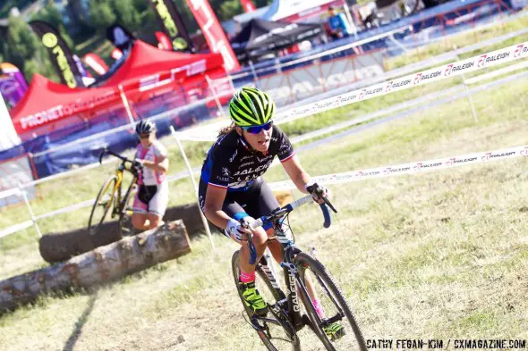 Caroline Mani (Raleigh / Clement) takes the win over Amanda Carey (NoTubes) at the 2013 Raleigh Midsummer Night's Race. © Cathy Fegan-Kim