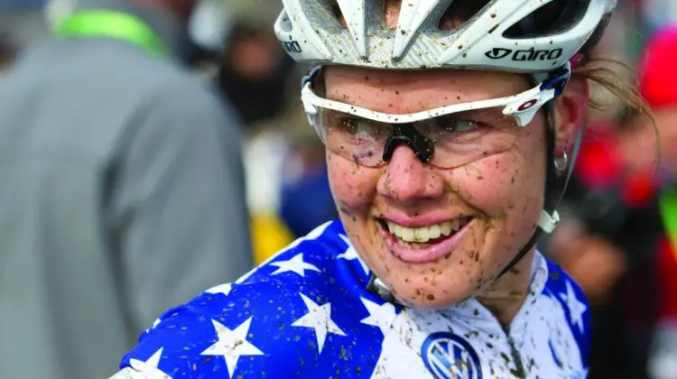 Georgia Gould smiles through anything: even after a first lap pile-up at Worlds. © Nathan Hofferber