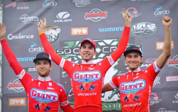 California Giant Berry Farms/Specialized swept the Under-23 podium at the 2012 CX LA UCI race, Yannick Eckmann first, Tobin Ortenblad, second and Cody Kaiser, third. © Lyne Lamoureux