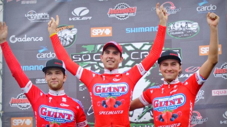 California Giant Berry Farms/Specialized swept the Under-23 podium at the 2012 CX LA UCI race, Yannick Eckmann first, Tobin Ortenblad, second and Cody Kaiser, third. © Lyne Lamoureux