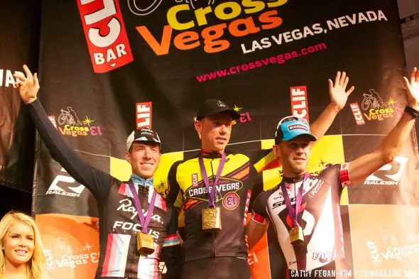 Sven Nys stands tall above Jeremy Powers and Geoff Kabush. Cross Vegas 2013. © Cathy Fegan-Kim