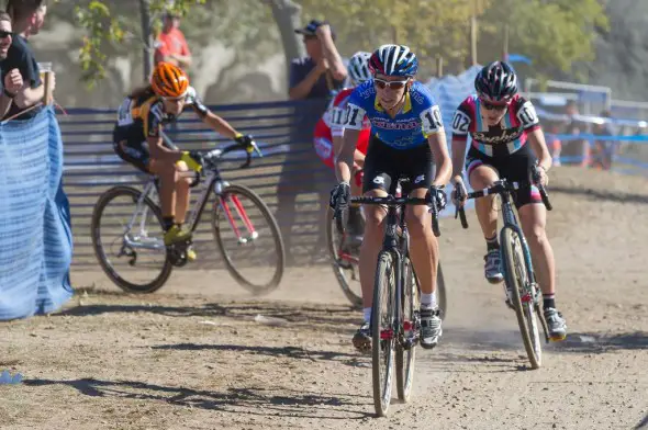 Gabby Durrin chased but a crash put her in second. © Todd Prekaski