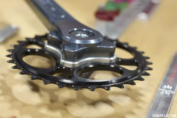Paul Components' 1x crankset adds a chainring spacer to space the single ring in the middle of a cassette. The 39t should be good for cx. © Cyclocross Magazine