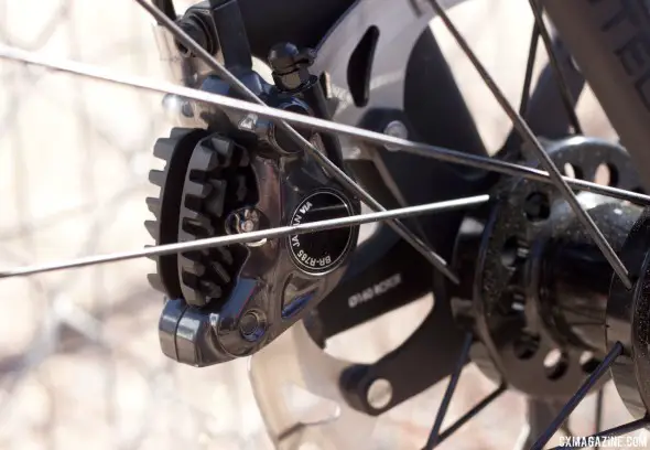 Shimano's new R785 rear hydraulic disc brake caliper on a Felt F1X. © Cyclocross Magazine