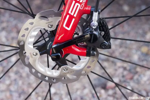 Shimano's new R785 hydraulic disc brake comes with RT-99 rotors with Freeza technology. © Cyclocross Magazine