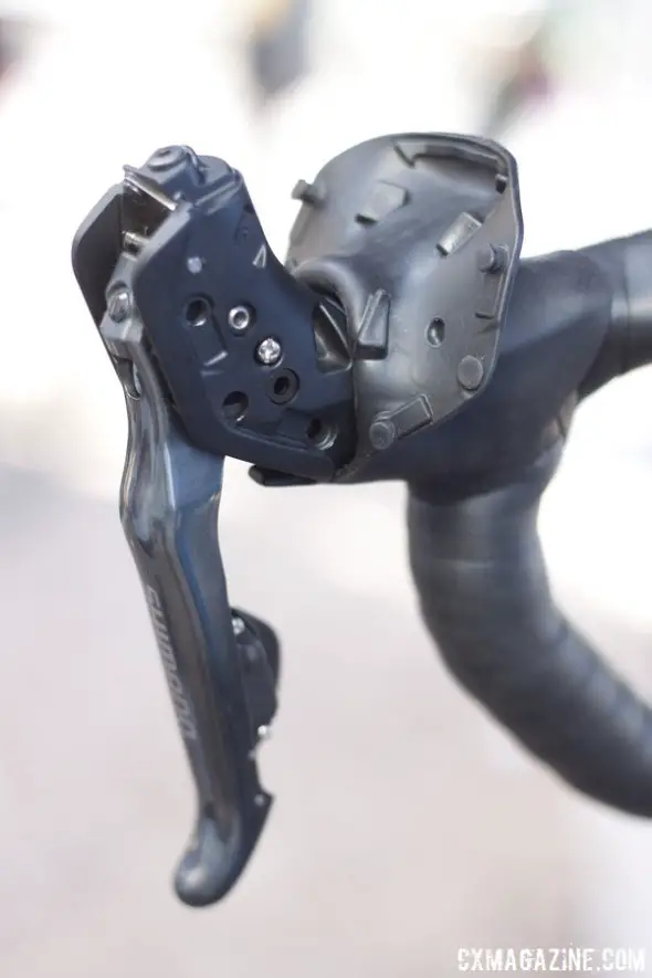 The 6870 Ultegra Di2 lever. The small philips screw is the free stroke adjustment, similar to their M785 XT lever. levers. © Cyclocross Magazine