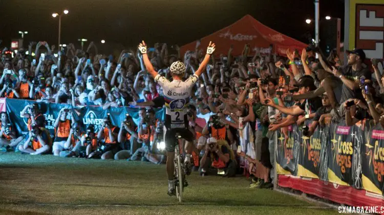 Sven Nys celebrates with his American fans with a commanding win at the Clif Bar Cross Vegas 2013. © Cyclocross Magazine