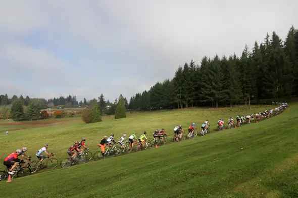 One of the Masters men's fields takes off on the Rainier course.