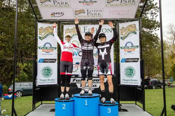 Day 1 Women's Elite Podium - 1st - Laura Van Gilder, 2nd Mo Bruno Roy and 3rd Natasha Elliott. © Brian Boucheron