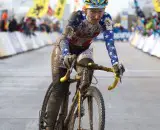 Amy Dombroski living it up at the 2013 World Championships in Louisville. © Nathan Hofferber / Cyclocross Magazine