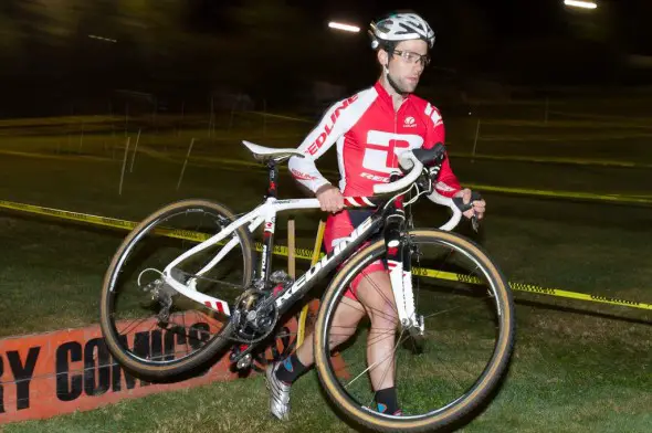 Justin Lindine on the way to defending his title as New England Uphill Grass Crit World Champion