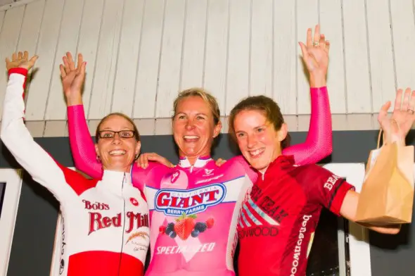 Elite women's podium L-R:  Mo Bruno Roy (Bob's Red Mill p/b Seven Cycles), Meredith Miller (Cal Giant/Specialized), Kate Northcott (Beam Team Racing)