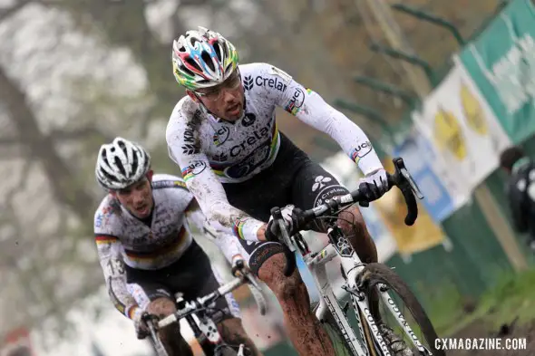 Sven Nys and Philipp Walsleben on the straight away. © Bart Hazen / Cyclocross Magazine