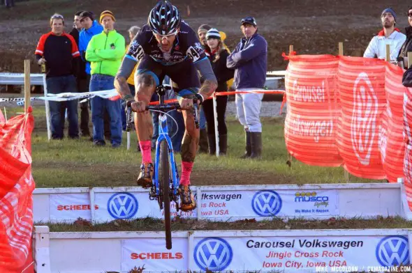 Berden hopping the barriers on the last day of Jingle Cross Rock 2013. © Mike McColgan